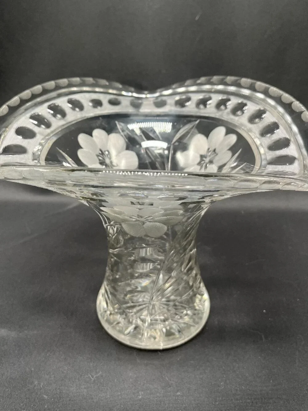 Vintage American Brilliant or Victorian-Style Lead Crystal Pedestal Vase